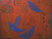 Blue Birds on Orange Background